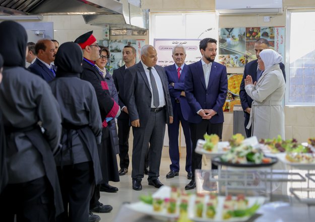 HRH Crown Prince Hussein visits the Madaba Centre of Excellence for Culinary Arts, which was established in partnership between the Vocational Training Corporation and the Royal Academy of Culinary Arts  (Photo courtesy of Royal Court)